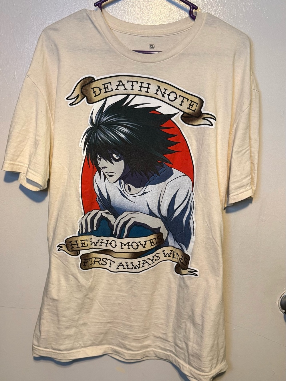 Ripple Junction Cream Death Note L Graphic Tee with Red Accent